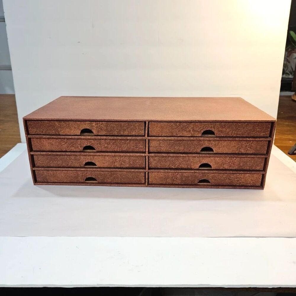 Desktop organizer made of the cardboard, eight drawers